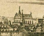 Kościół dominikański, fragment panoramy Cieszyna M. Meriana z 1650 r.