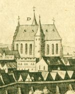 Kościół przy klasztorze dominikanów, fragment panoramy M. Meriana z 1650 r.