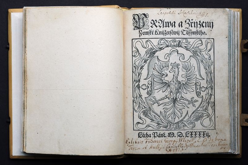 Prawa a zřijzenij zemské Knijžetstwij Těssynského, w Holomaucy 1592