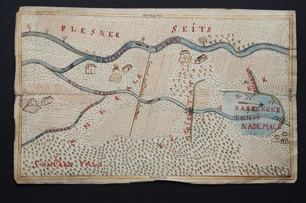 Mapa obrazująca przebieg granicy Księstwa Cieszyńskiego z państwami pszczyńskim i bielskim, XVIII w.
