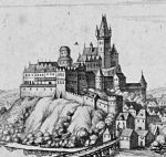 Zamek w Cieszynie fragm. Panoramy miasta,miedzioryt M.Meriana z 1650 r. ze zbiorów <a href='http://www.muzeum-cieszyn.ox.pl/' target=_blank>MSC</a>, fot. D.Dubiel